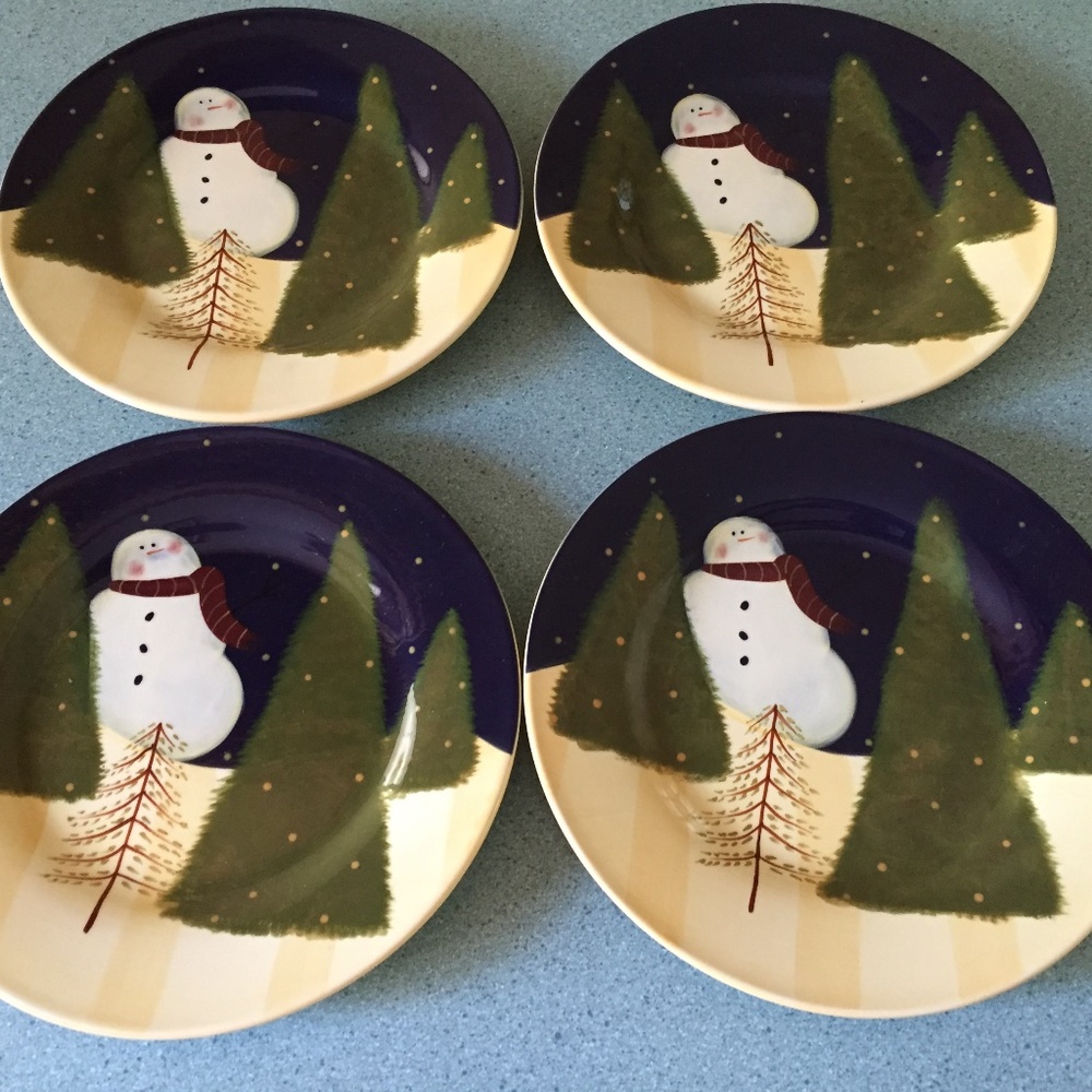 vintage SNOWMEN PLATES DEB HRABIK FOR DEMDACO  WINTER WHIMSY SET OF 4